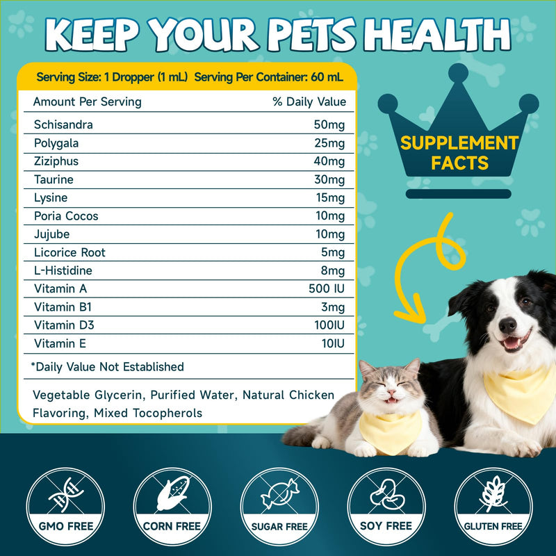 2 Pack Calming Drops for Dogs & Cats - Cat Calming Drops for Stress & Anxiety Relief with Schisandra, Dogs Calming for Travel, Vet Visits, Separation Anxiety, Storms, Fireworks - Chicken Flavor
