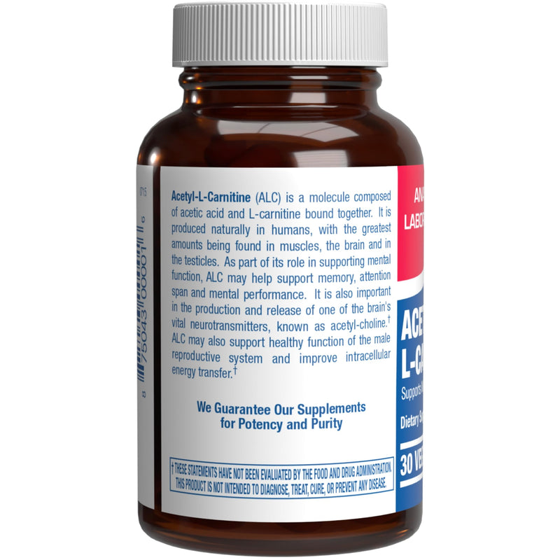 Acetyl L-Carnitine 500mg - High Potency L Carnitine Supplement for Nerve Brain Memory Energy and Focus Support - Vegetarian Non-GMO & Made in the USA in cGMP Facilities - 30 Servings