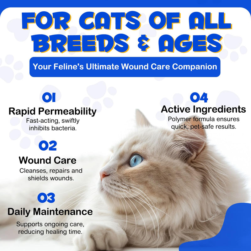 Cat Wound Care Spray - Wound Healing Aid Treatment for Cats Helps with Skin Repair for Wounds, Cats Irritated Skin & Itchy Skin Relief | Cats Supplement | Gentle Wound Care Spray - 3.38 Fl.oz / 100ml 3.38 fl oz - PawsPlanet Australia