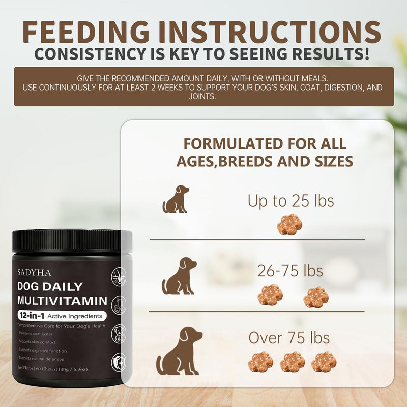 Daily Multivitamin Chews for Dogs, Itch & Skin Support with Salmon Oil, Folic Acid & Chondroitin, Supports Healthy Skin, Coat, Immunity & Digestion, 60 Count Beef Flavor (01) 1
