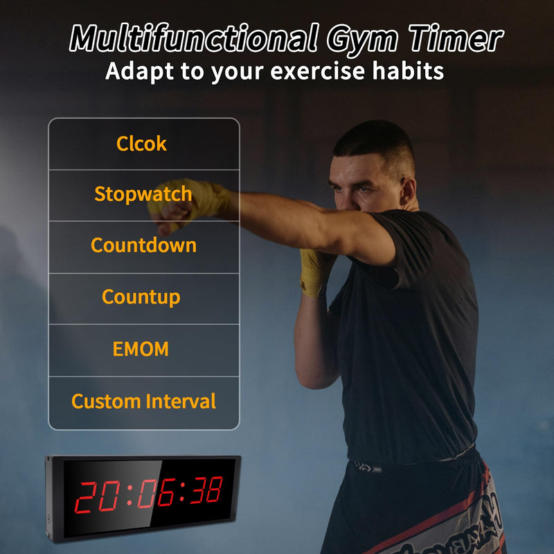 Gym Timer Clock with Start/Stop Button,12/24H Digital Wall Clock with Remote Control, Countup, Countdown, Stopwatch, Workout Timer for Home Gym Garage