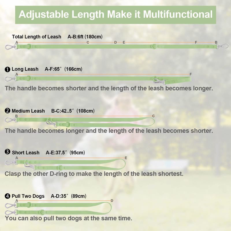 Wisedog Waterproof Standard Dog Leashes with 2 Hooks, 5 ft/ 6 ft Lengths, Adjustable for Traffic Control Safety, for Small, Medium & Large Dogs Walking (Sage Green,L) L|3/4 in × 6 ft Sage Green - BeesActive Australia