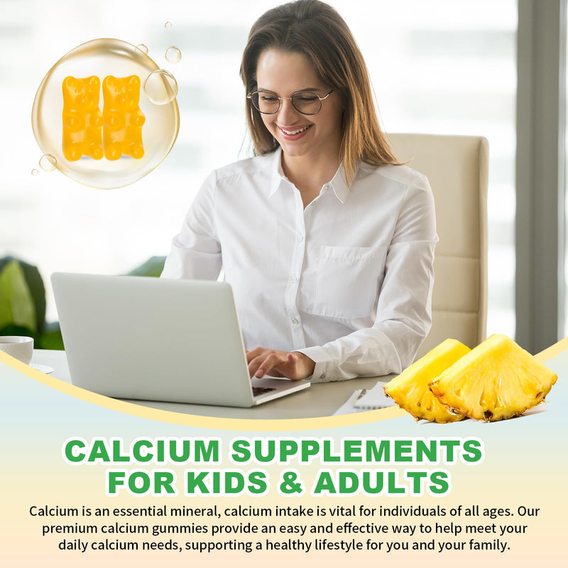 Pack of 2 Calcium Citrate Gummies 1200mg, Chewable Calcium Supplements for Women & Men, Sugar Free Calcium Gummies for Bone, Muscle & Immune Support, Pineapple Flavor, 120 Count 120 Count (Pack of 1)
