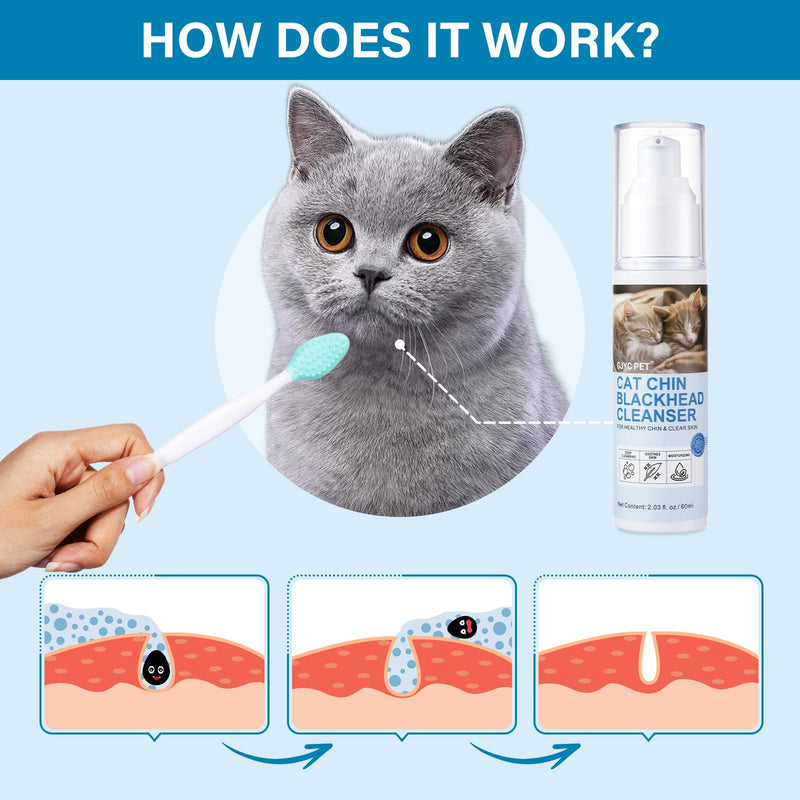 Cat Acne Cream & Cat Acne Brush, Cat Acne Chin Care Set - Gently Removes Cat Chin Blackheads, Nourishes Cat Chin Softness and Freshness, 60 ml