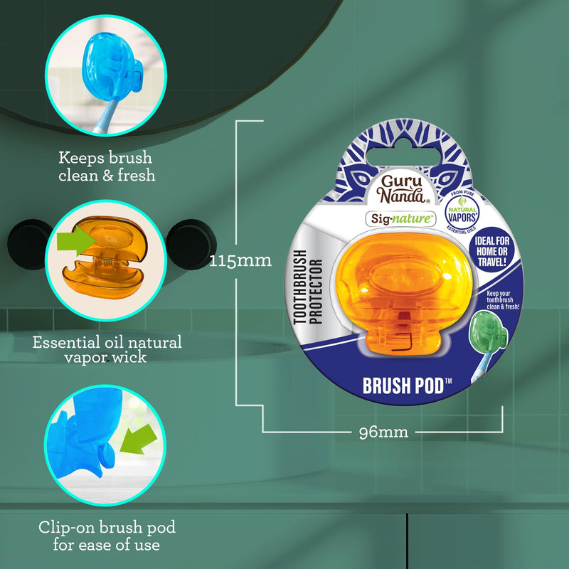 GuruNanda Brush Pods (1 Pack) - Toothbrush Head Cover for Manual & Electric Brushes - Clip-On Plastic Toothbrush Protector with Natural Essential Oil Vapors - Colors Varies, 13-33-001-08388-24 Pack of 1 - BeesActive Australia