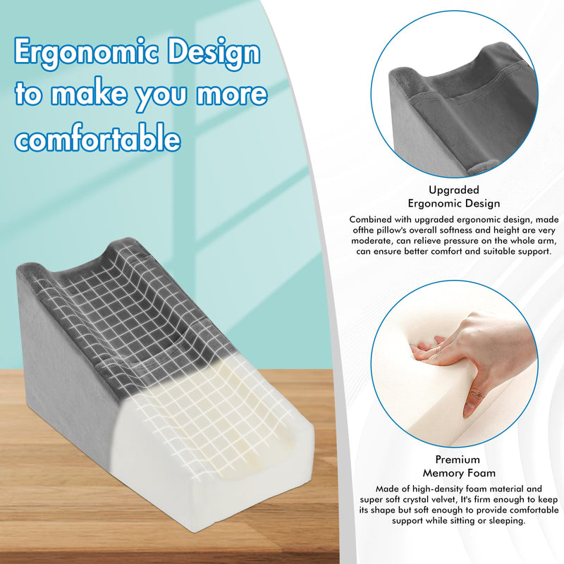 Arm Elevation Pillow with 2 Pockets, Arm Wedge Elevation Pillow Excellent, Ergonomic Elbow Support Pillow for Sleeping Arm Pads Elbow Pillow with Removable Pillow Case-Gray