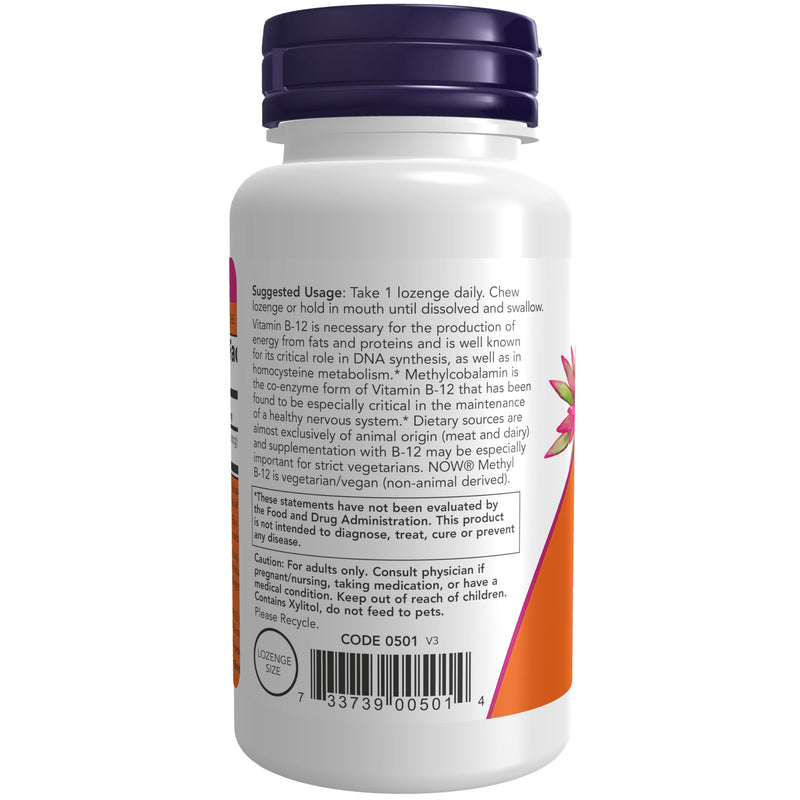 NOW Foods Supplements, Methyl B-12 (Methylcobalamin) 10,000 mcg, Nervous System Health*, 60 Lozenges 60 Count (Pack of 1)