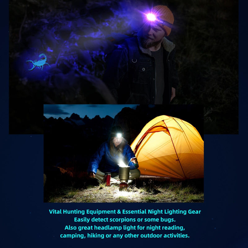 COSOOS 2IN1 UV Headlamp Flashlight Black Light, Rechargeable LED Hand Free Blacklight 395nm Mini Headlight with White & Ultraviolet Light, Detector for Pet Dog Cat Urine Stain,Bed Bug,Scorpions Finder 1 - BeesActive Australia