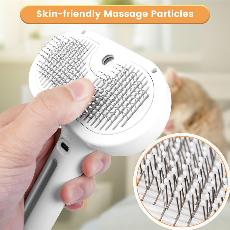 Cat Steam Brush New Steamy Cat Brush - 3 in 1 Cat Hair Brush with Release Button Self Clean Cat Brush with Spary Mist for Cats Dogs Pets Hair Removal - BeesActive Australia
