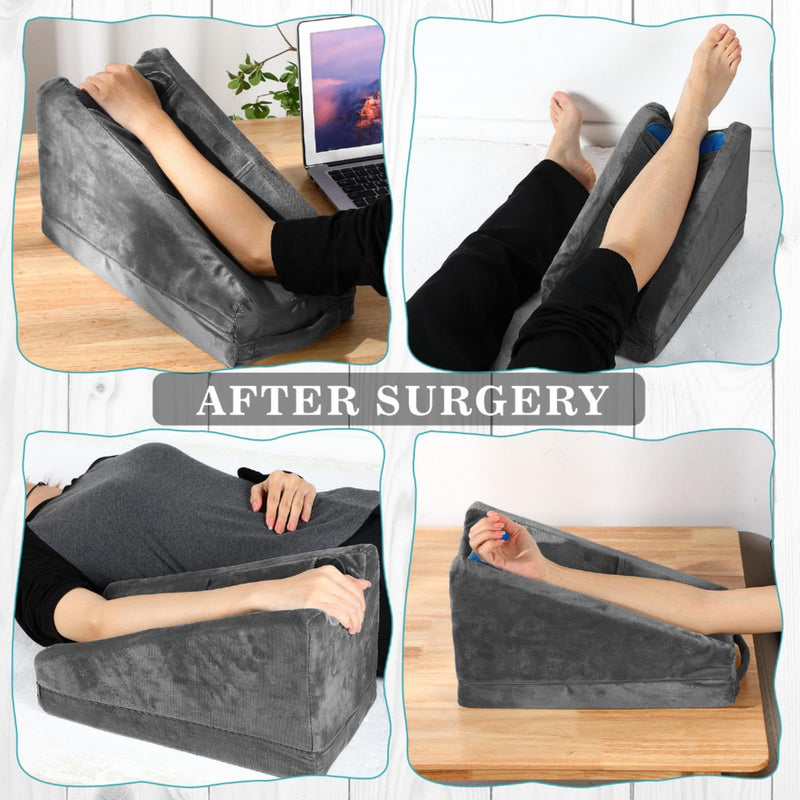 Buryeah Arm Elevation Pillow with 2 Pockets, Soft Ergonomic Support Pillow for Elbow Rest Wedge Broken Arm Gifts with High Density Foam for Recovery Sleeping(Dark Gray) Dark Gray - BeesActive Australia