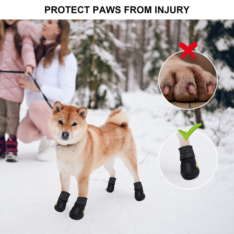 Dog Boots for Large Dogs, Medium Dogs and paw Guards for Snowy Winters, hot Summer Roads, Waterproof Rainy Days, Outdoor Walking, and Non-Slip Indoor Hard Surfaces 4 Pieces Black print #8 (width 2.95 inch) for 74-88 lbs - BeesActive Australia
