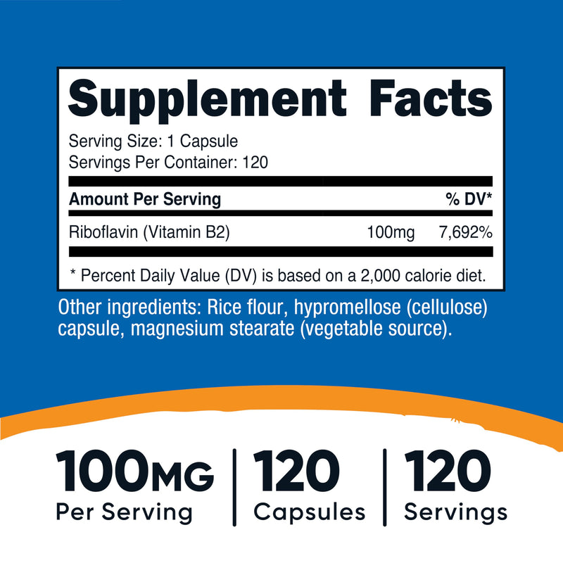 Nutricost Vitamin B2 (Riboflavin) 100mg, 120 Capsules - Gluten Free and Non-GMO (Pack of 2)