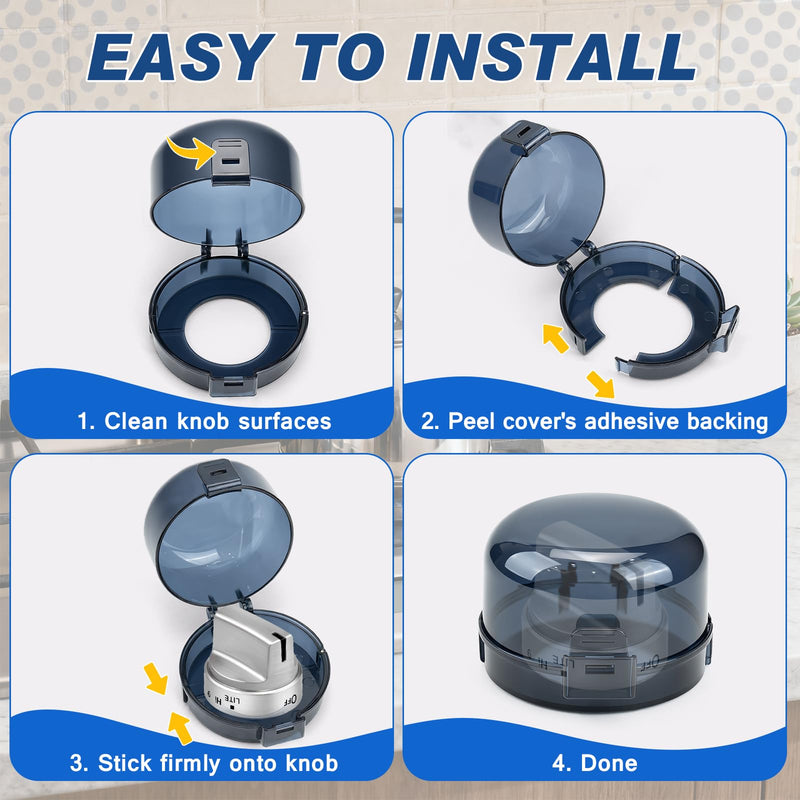 6-Pack Stove Knob Safety Covers - Gas Oven Knob Locks for Diameter Under 2.7 inch, Heat Resistant & Adhesive Base (Black) Black - BeesActive Australia