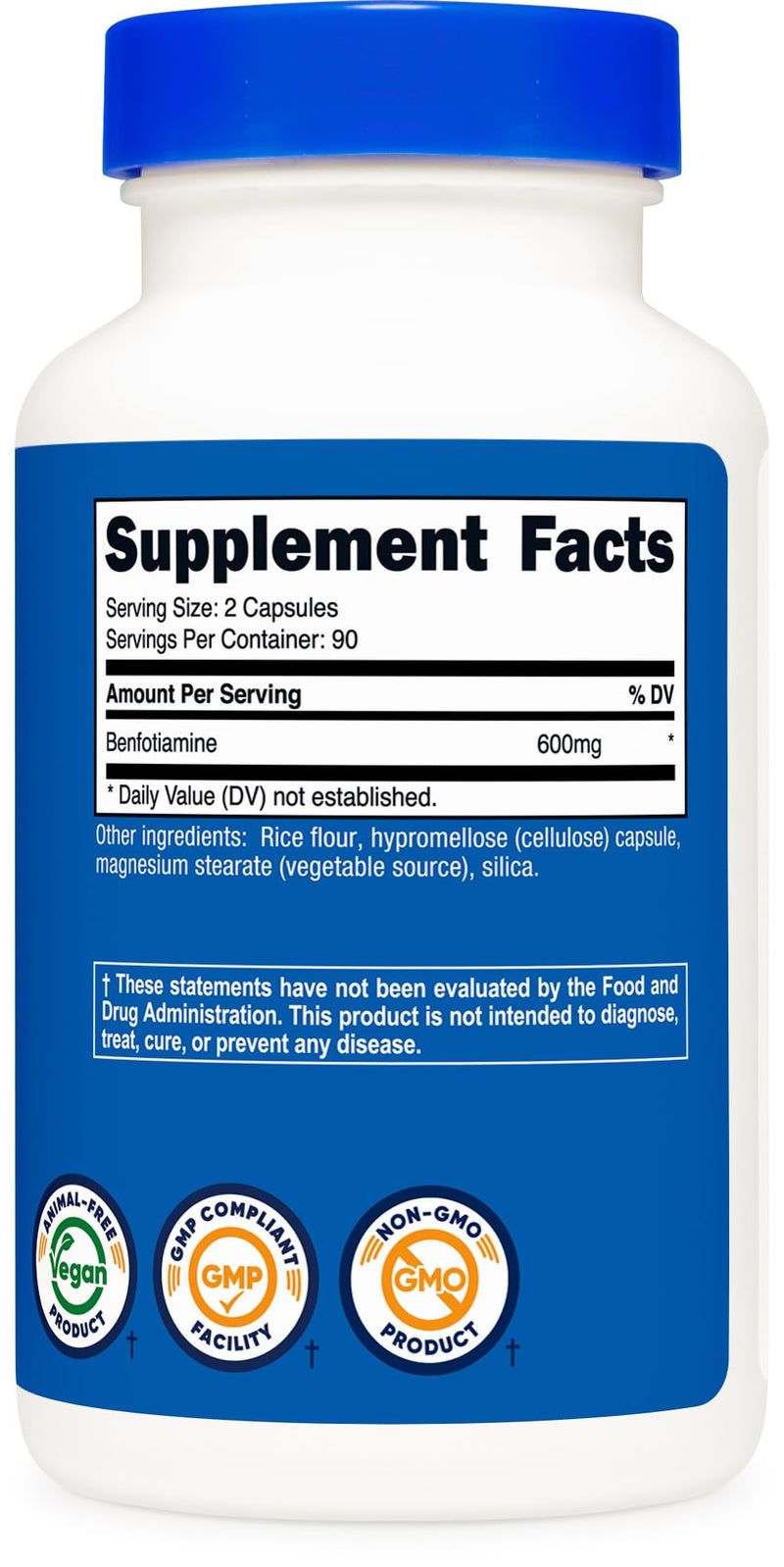 Nutricost Benfotiamine (600mg) 180 Capsules, Fat Soluble Vitamin B1 | Gluten Free, GMO-Free, Vegan, 90 Servings