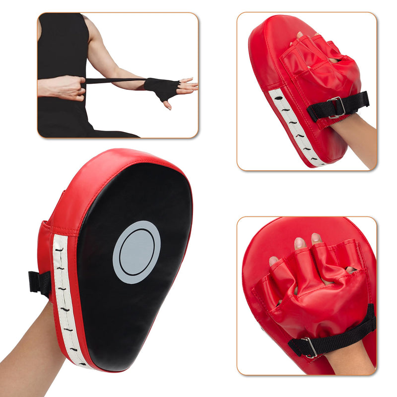 3-in-1 Boxing Gloves and Punching Mitts Set for Kids, Sports Boxing Gloves Boxing Pads with Hand Wraps, Kids Boxing Equipment Set for MMA, Karate, Muay Thai, Taekwondo Red 6oz