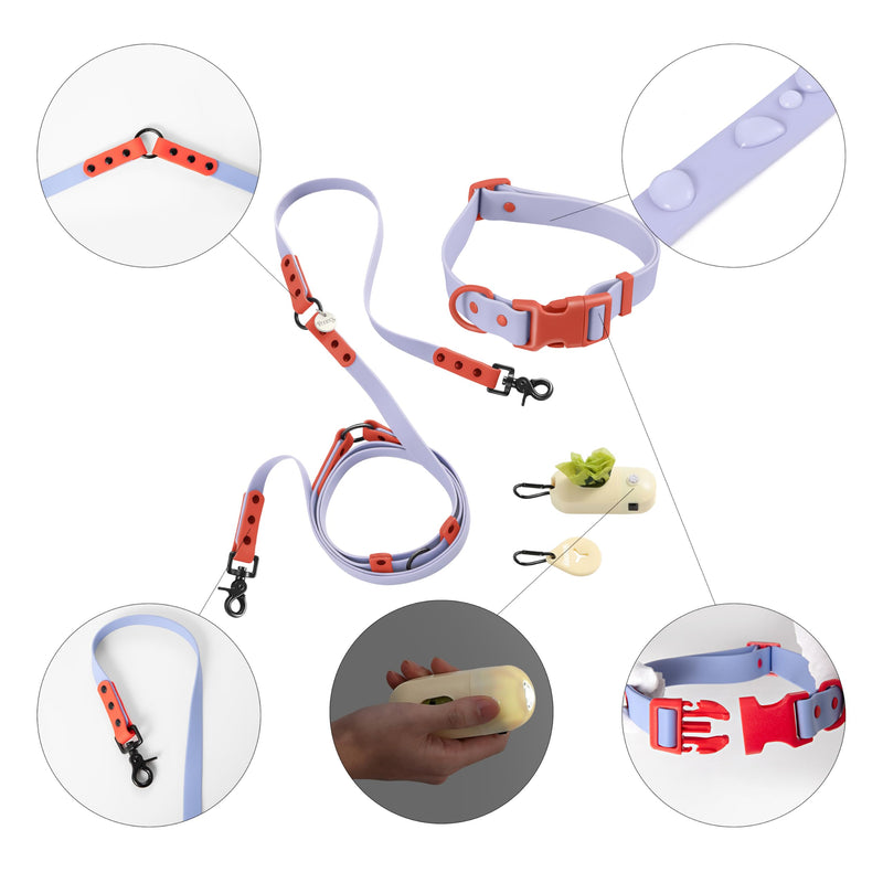 WLK1006E-5SET Luna Large 8FT Adjustable 6-in-1 Waterproof Hands-Free Leash and Collar with LED Flashlight, Bag Dispenser, and Poop Bag Holder, Sangria Periwinkle/Red Large (Up to 80 lbs) - BeesActive Australia