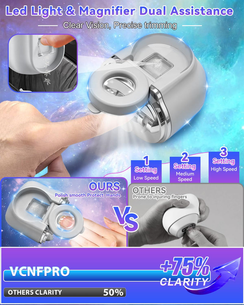 2026 Pro 6.0 Upgraded Electric Nail Clipper【Top1 German Motor +56% Power】【3 Speeds & Double Mouth Blade】【LED Light & Magnifier Assistance】Clear Vision, Precise Trimming (Suitable for Families,Seniors) Gray