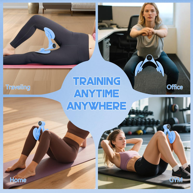 Thigh Master, 0-132 lbs Adjustable Resistance, Thigh Toner with Fixed Leg Straps, Real-Time Exercise Data Monitoring, Kegel Exerciser Pelvic Floor Muscle Legs Workout Equipment for Home & Gym Blue - BeesActive Australia