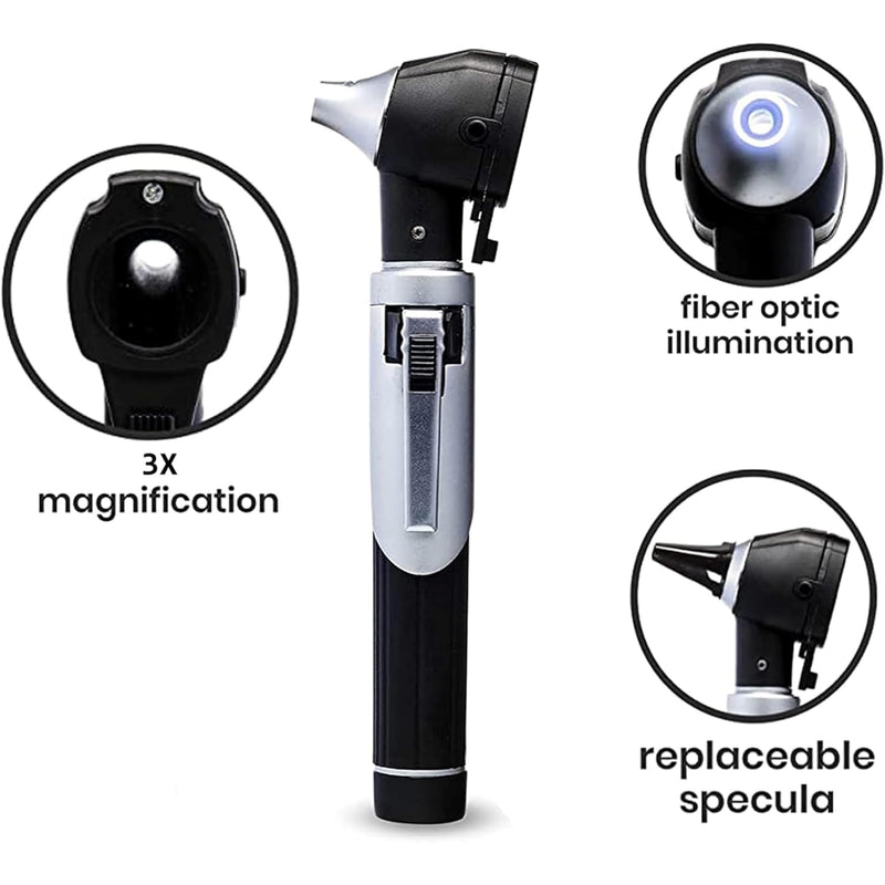 Fiber Optic Mini Otoscope Ear Healthy Tool for Home use with Extra Replaceable LED Light Silver - BeesActive Australia