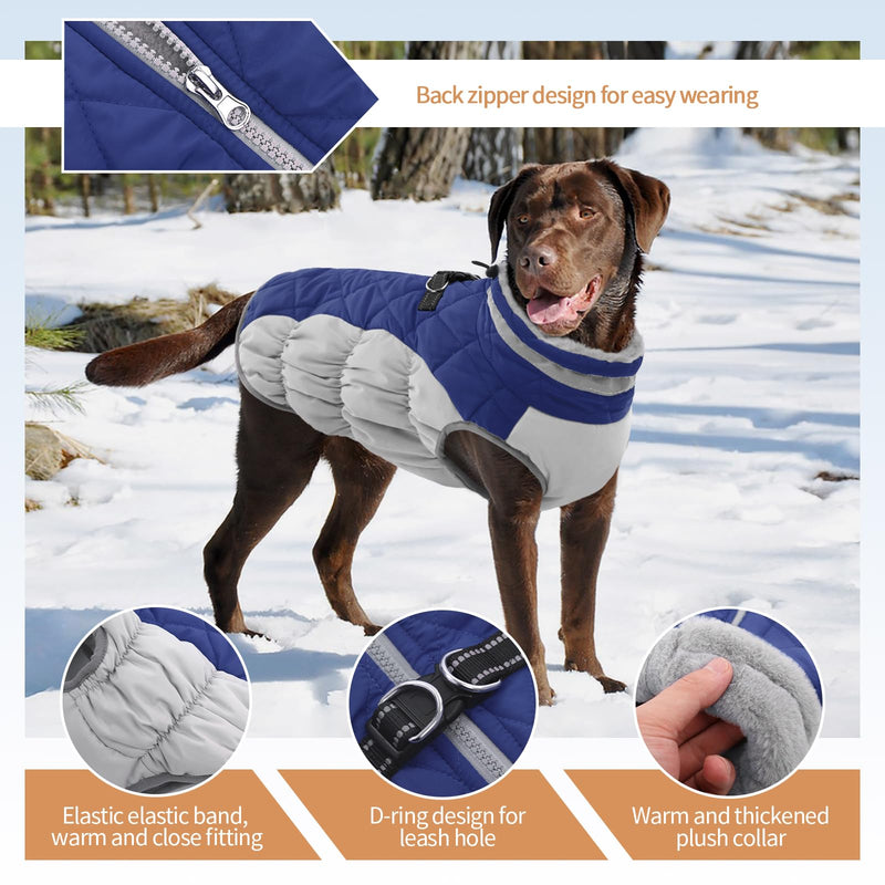 Large Dog Coat,XXLarge Dog Winter Coat,Waterproof Dog Jacket with Back Zipper,Extra Large Dog Coat,Warm Fleece,Dog Jacket with D-Ring,Windproof Dog Winter Clothes Golden Retriever Blue XX-Large - BeesActive Australia
