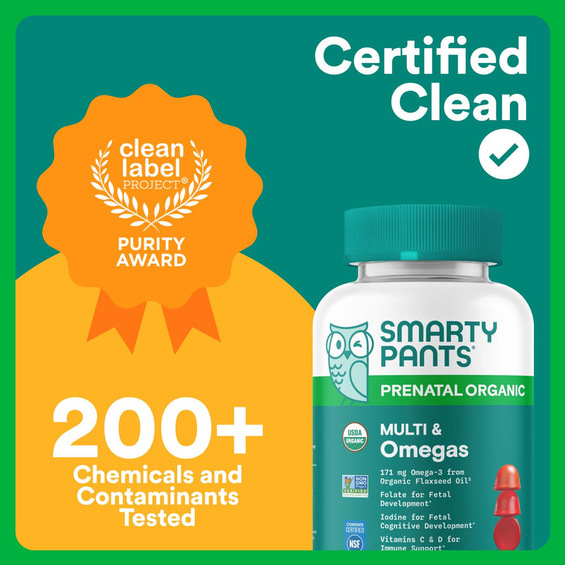 SmartyPants Organic Prenatal Vitamins for Women,Multivitamin Gummies: Biotin,Methylfolate,Omega 3 (ALA),Vitamin D3,C,Vitamin B12,B6,A,K2 & Zinc,Choline,Vegetarian,(30 Day Supply),120 Count(Pack of 2) 1 Count (Pack of 2) Organic + Omega