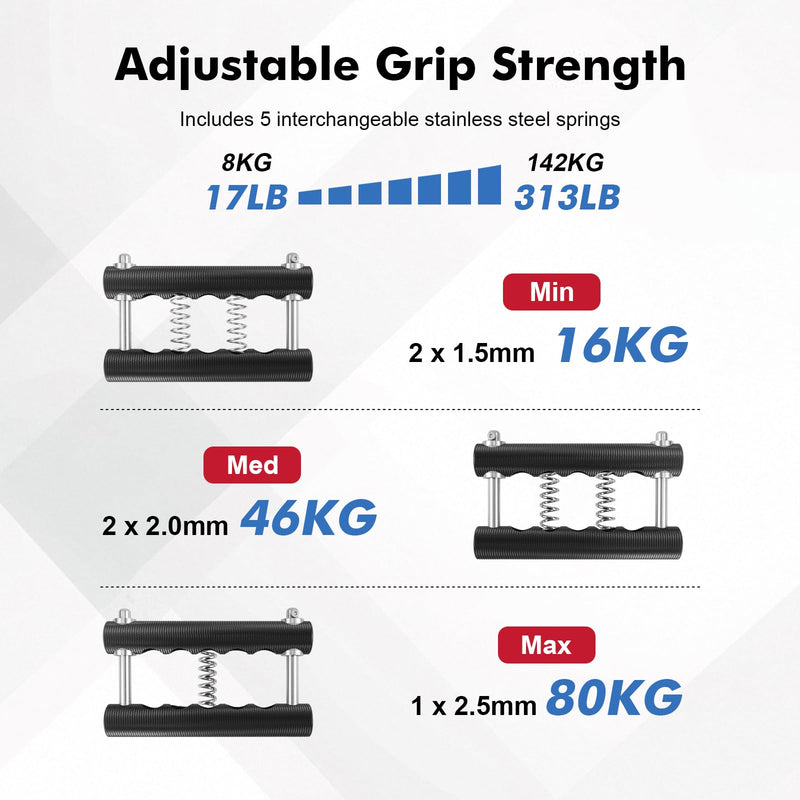Stainless Steel Hand Gripper Strengthener, 8-142 kg Adjustable Hand Grip Strength Trainer, Forearm & Wrist Strength Training for Athletes, Rock Climbers, Rehabilitation