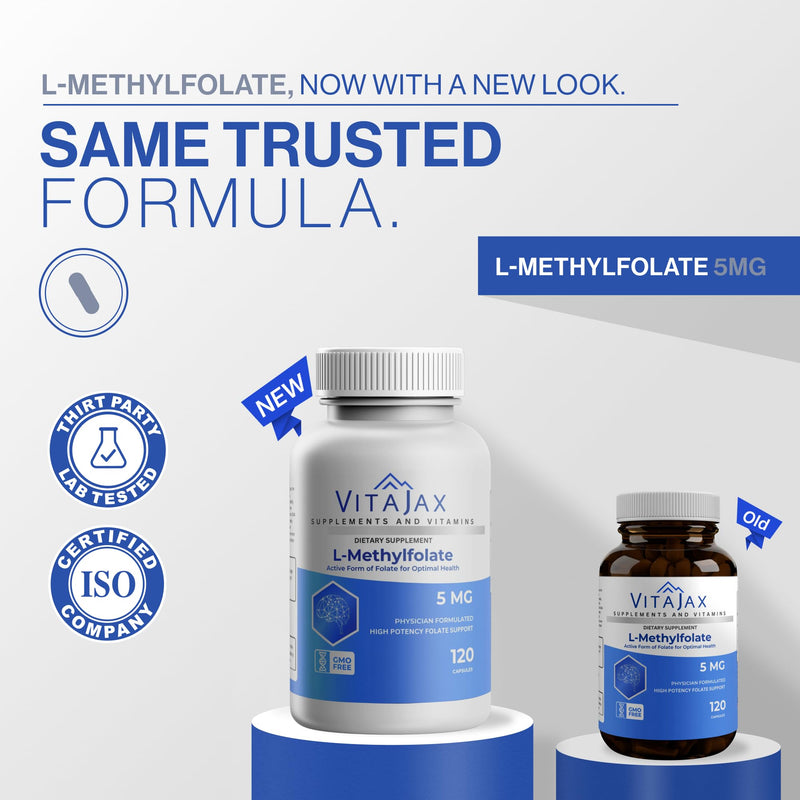 L Methylfolate 5 mg | 120 Caps | Value Pack | Max Potency | Active Folate | Gluten Free | Methyl Folate 5-MTHF | No Filler Doctor Designed and Formulated
