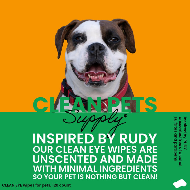 Dog and Cat Eye Wipes | Tear Stain Remover for Dogs & Cats | Unscented Hypoallergenic Eye Cleaning Wipes | Gently Removes Discharge, Crust & Debris | 120 Count | Gentle eye wipes for cats & dogs. Just clean.