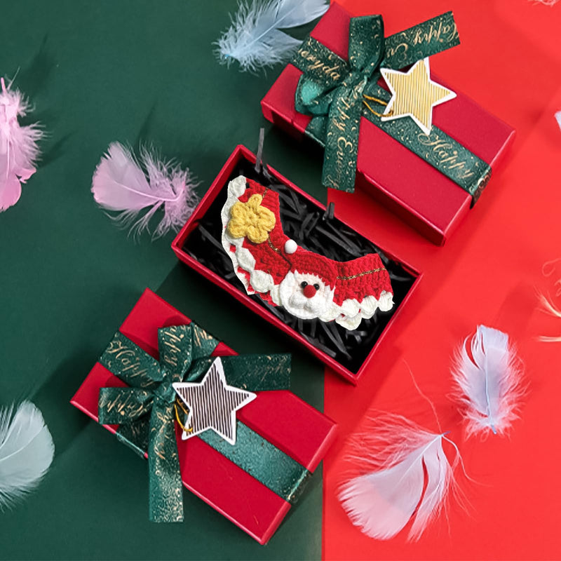 Dogs Cats Christmas Sweater Collar Handmade Knitted Dress Up Costumes Accessories Tie Cute Necklace with Bow for Puppy Pet (M, Santa Claus) Medium - BeesActive Australia