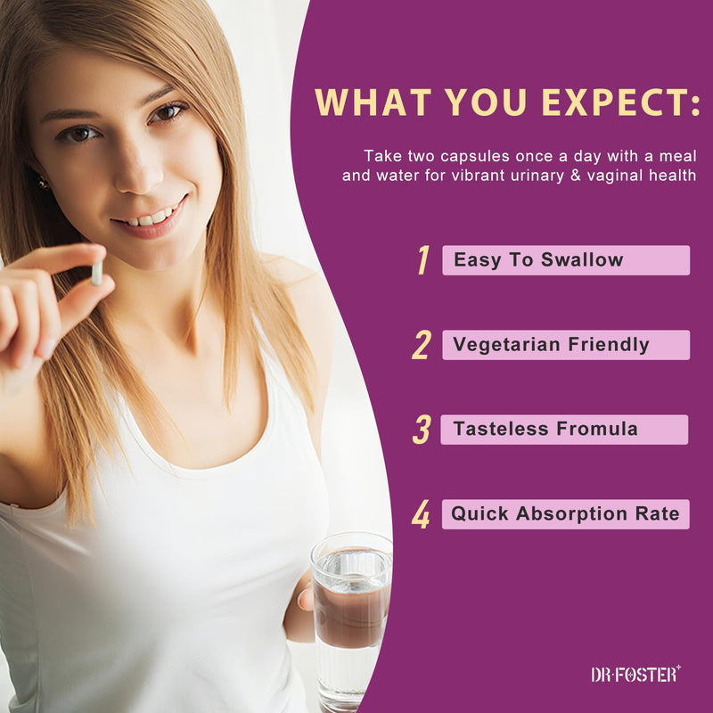 DRFOSTER Urinary Tract Health for Women, Vaginal Probiotics for Women pH Balance with D-Mannose, Cranberry, Probiotics and Prebiotics for Digestive Helath 90 Veggie Capsules 90 Capsules - BeesActive Australia