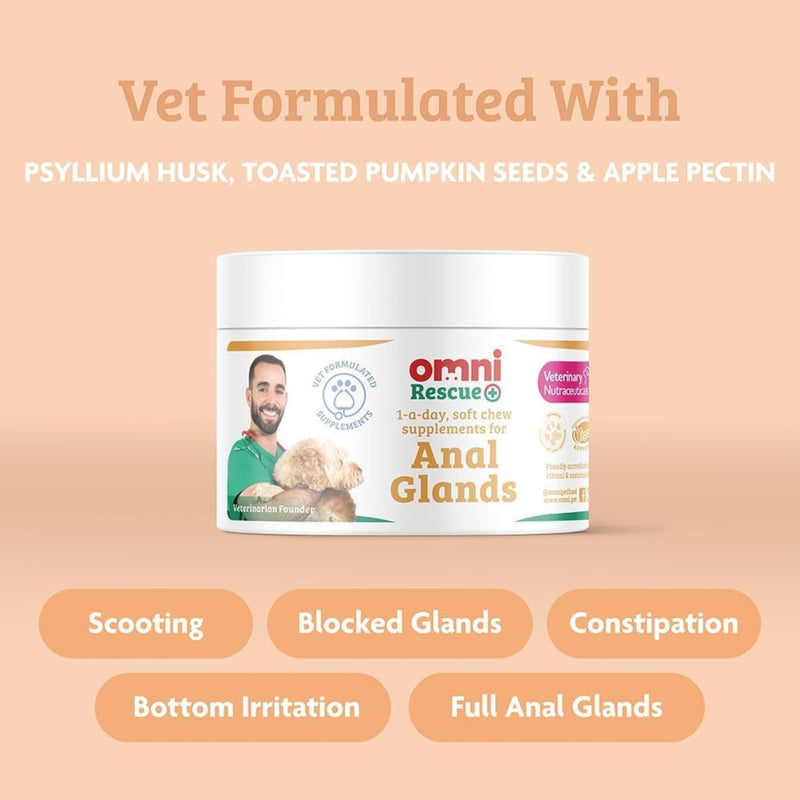 Omni Anal Glands Dog Supplements - Dragons’ Den Winners, One-a-Day Pro Fibre for Dogs Supplement with Apple Pectin, Dog Treat for Full Odorous Glands, Pumpkin for Dogs, 30 Servings, Small 0-15 Kg Pack of 1 Small Dog (0-15kg)
