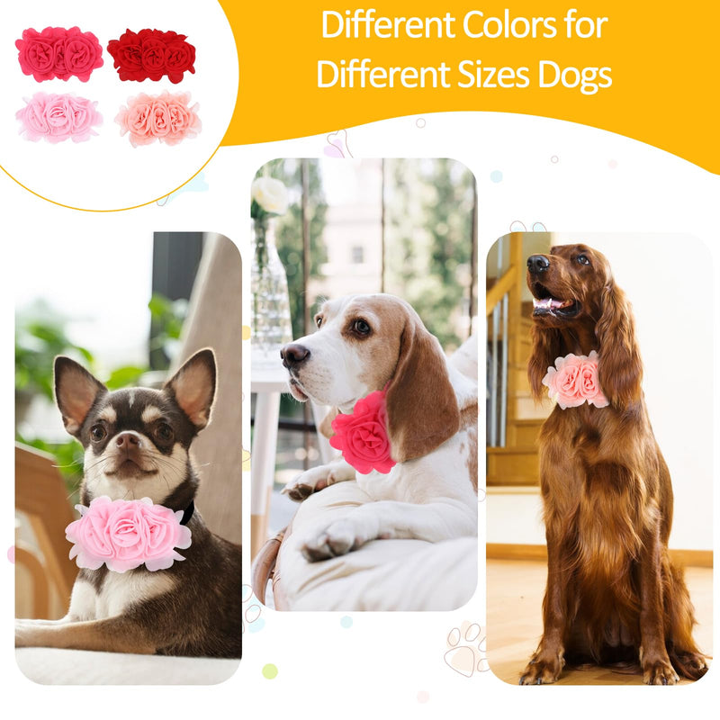 4 PCS Dog Collar Flowers, Dog Flower Bow Collar Pet Neck Bows Sliders for Puppy Small Medium Big Cat Alpaca Rabbit Pet Collar Attachment Grooming Accessories - BeesActive Australia