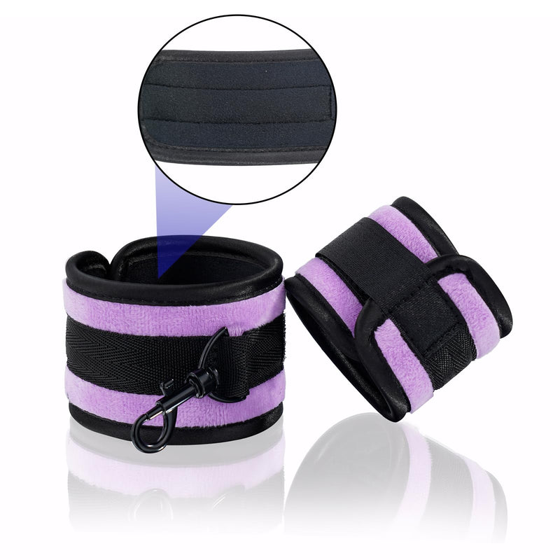 Spreader Bar Heavy Duty Stainless Steel Expandable Home Gym with 4pcs Furry Purple Adjustable Strap,Sports Aid Training Fitness Gear Pilates Aid Kit,Indoor Yoga Set Black+Purple Furry Kit