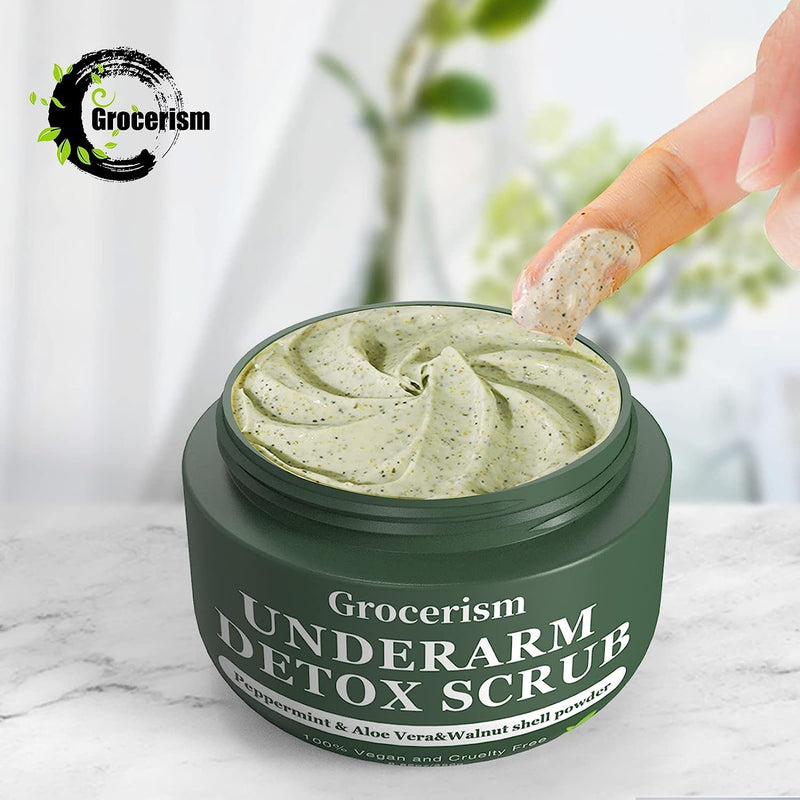 Armpit Detox and Body Scrub 8.8oz || with Peppermint and Aloe Vera for Odors Removing, Exfoliating, Moisturizing, Smoothen and Tighten, for Legs, Knee, Feet, Hands Whole Body