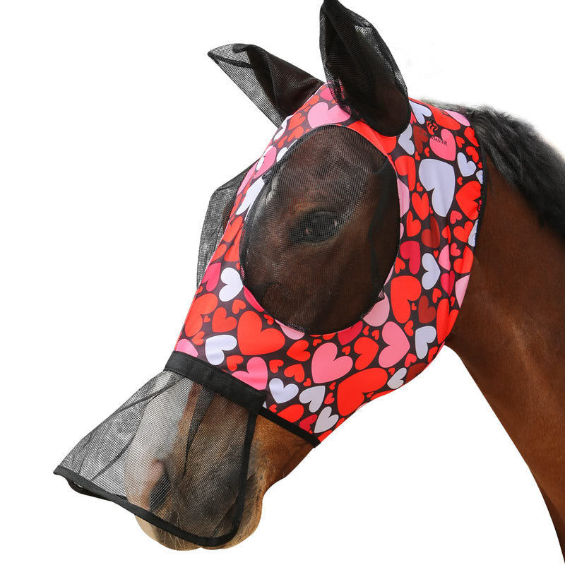 Horse Fly Mask with Nose Skirt Fine Mesh Sleek Pull-on Design-Cute Hearts (L; Full Size) Full (Large) Cute Hearts - BeesActive Australia