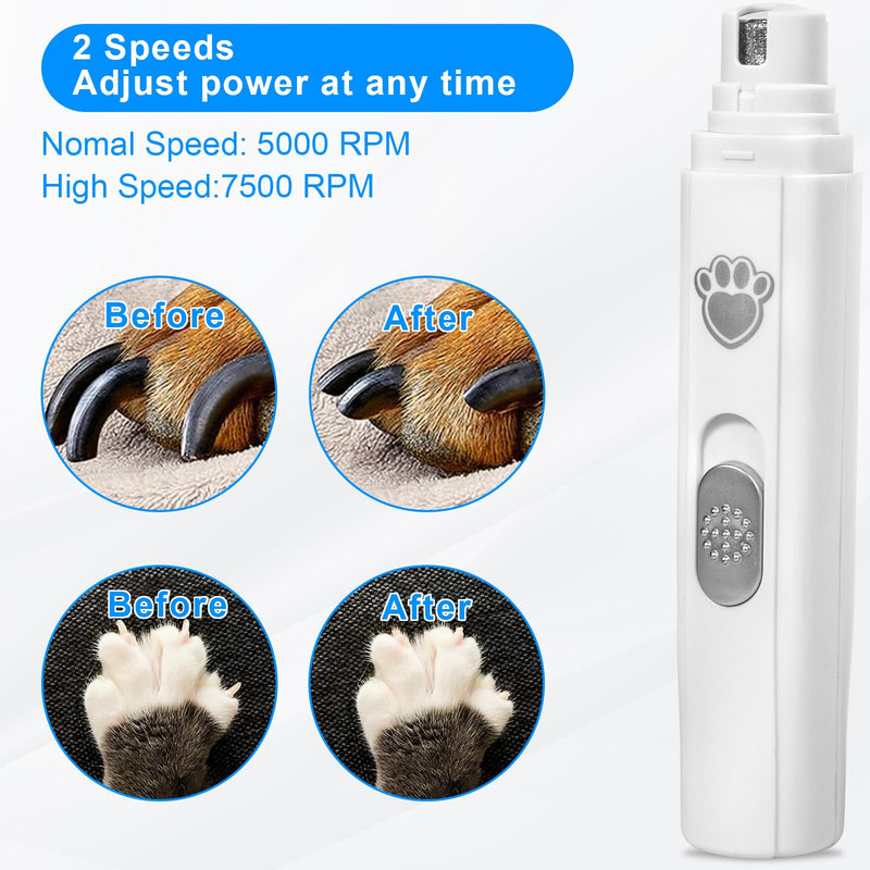 AQXONG Claw Care for Dogs, 2 Speeds - Professional Dog Claw Grinder, 3 Ports, Super Quiet (<45 dB), Suitable for Large, Medium and Small Dogs/Cats - White - BeesActive Australia