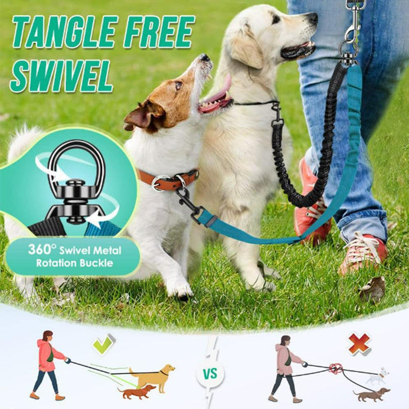 Two Dog Lead 2 in 1 Upgraded Pet Double Dog Leash Comfortable Shock Absorbing Reflective Bungee Lead Walk 2 Dogs Double Dog Leash 360° Swivel Double Dog Walking for Different Size Dogs - BeesActive Australia