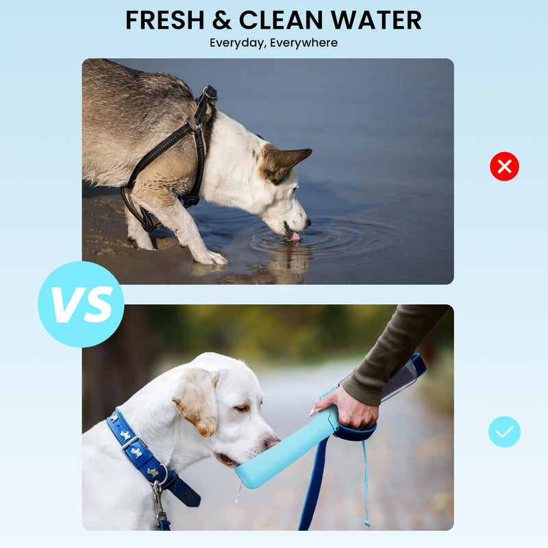Portable Dog Water Bottle Dispenser [Leak Proof & Foldable] Dog Travel Water Bottle Bowl Accessories for Puppy Small Medium Large Dogs Pet Water Bottles for Dogs Walking Outdoor Hiking 19OZ 19OZ Blue - BeesActive Australia