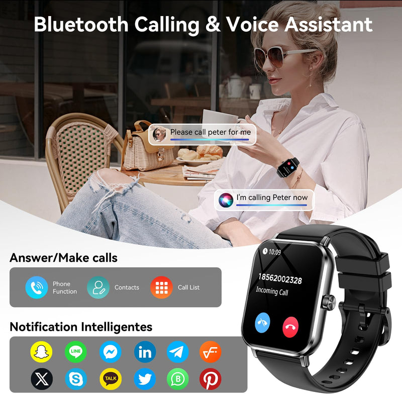 Smart Watches for Men Women, 1.83" HD Touchsreen, Bluetooth Calling, 5 ATM Water-Resistance, 130+ Sports Modes, Health, Fitness & Sleep Tracker, Timer, Pedometer, Fitness Watch for Android/iOS, Black - BeesActive Australia