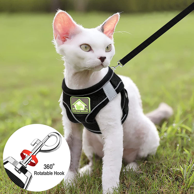 Adjustable Cat Harness Escape-Proof, Adjustable Cat Harness with Leash, Soft Lining and Breathable Mesh, Reflective Harness Set for Outdoor Training Walking, M (Black) - BeesActive Australia