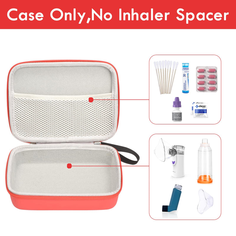 Fukumi Hard Travel Case for Asthma Inhaler, Inhaler Spacer Case for Kids and Adults, Masks, Asthma Accessories Case with Mesh Pocket for Medicine and Other Accessories, Red (Case Only) - BeesActive Australia