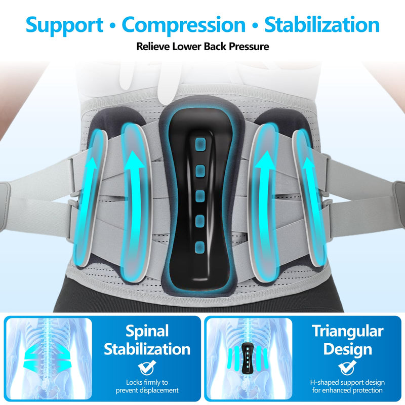 Lower Back Brace for Women & Men - Adjustable Lumbar Back Brace, Full Support Lumbar Brace, Ergonomic Design & Soft Breathable 3D Knit Material, for Sciatica Scoliosis Posture, Ideal for Work Lifting (M) Medium Gray