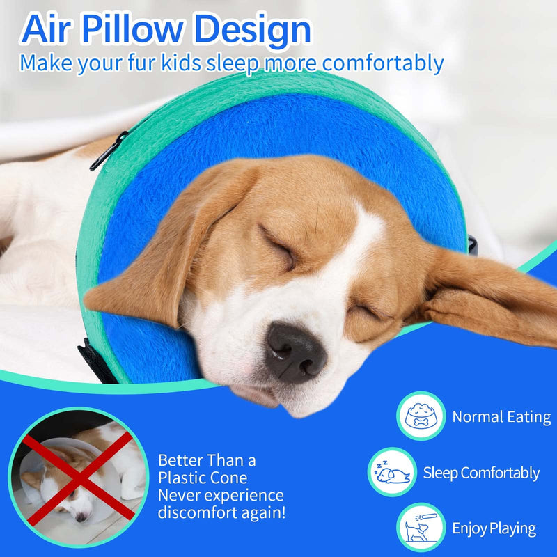 FWLWTWSS Inflatable Neck Brace Dog & Neck Brace Cat, Protective Dog Collar with Adjustable Velcro Fastener, Dog Collar Leak Protection for Recovery After Surgery or Wounds for Dogs (Blue L) Blue [Neck: 30.5 cm - 45.7 cm] L - BeesActive Australia