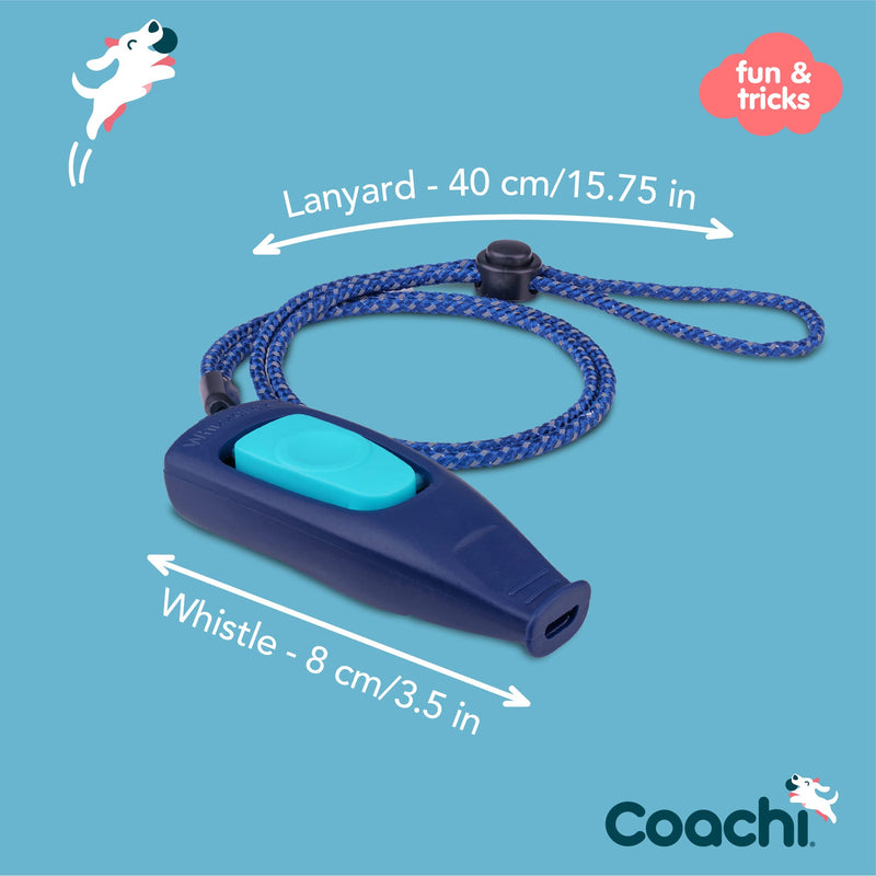 Coachi Whizzclick, 2-in-1 Combined Clicker and Whistle, Dog Training Whistle for Recall and Clicker Training for Rewarding, Adjustable and Reflective Lanyard, Suitable for Dogs and Puppies Navy - BeesActive Australia
