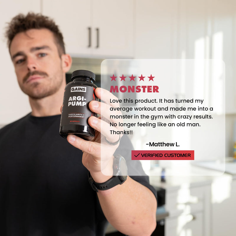 Gains in Bulk L-Arginine Amino Acid Supplement, 90 Capsules | Nitric Oxide Support with L-Citrulline, L-Ornithine, & Vitamin B3, Muscle Pump & Energy, Heart Health Support