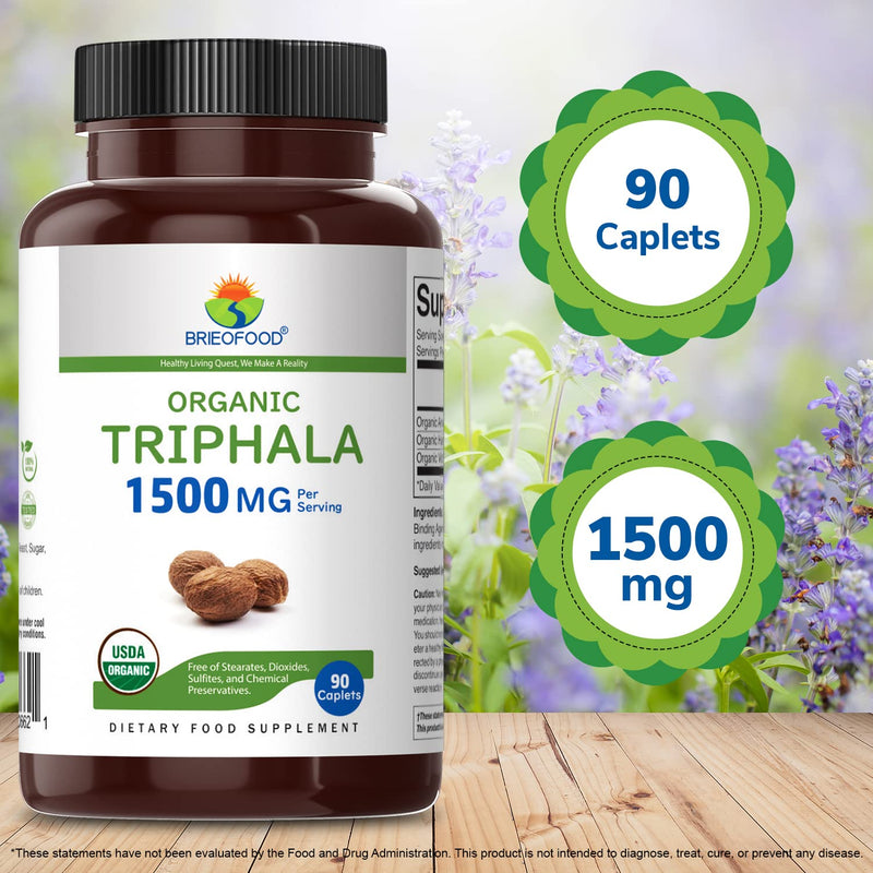 Brieofood Organic Triphala 1500mg, 45 Servings, Vegetarian, Gluten Free, 90 Vegetarian Tablets - BeesActive Australia