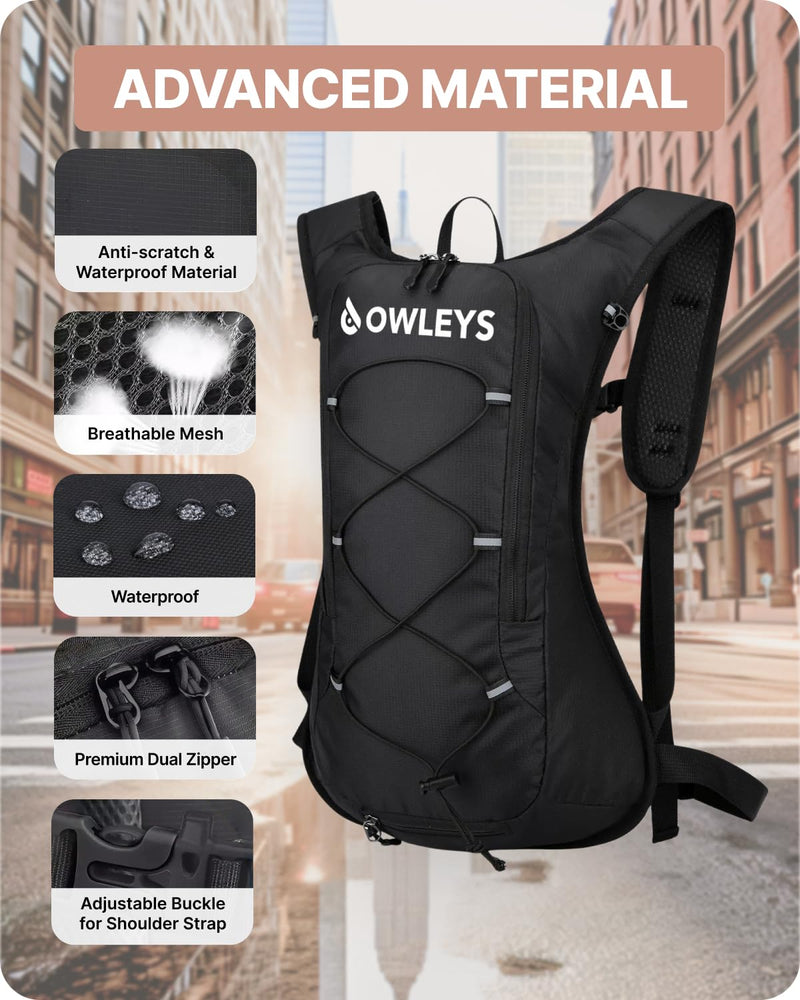 Owleys Hydration Backpack – Lightweight Waterproof Hydration Pack | 2L Water Bladder | Running & Cycling Backpack for Men & Women | Hiking & Festival Essential – Black 1