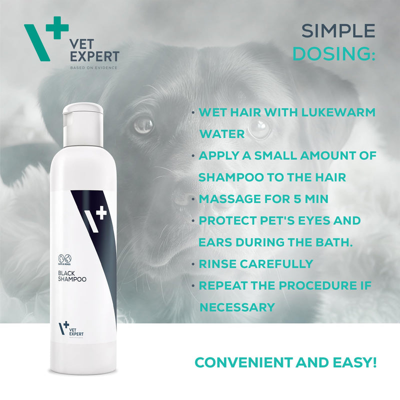 Vet Expert Black Shampoo for Dogs and Cats – Enhances and Intensifies Dark and Black Hair with Henna Extract, Panthenol, and Glycerine – 250ml