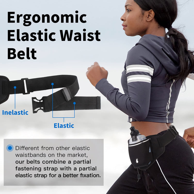PYFK Running Belt with Water Bottles, Hydration Belt for Men and Women, Water Bottle Holder Running Pouch Water Belt, Fanny Pack Fits 7 inches Phones, Waist pack for Runner Jogging black(black) - BeesActive Australia