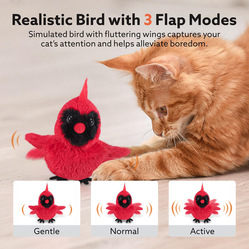 Flapping Cardinal Cat Toys, Interactive Cat Exercise Toy with Lifelike Bird Chirp, USB Rechargeable Automatic Cat Kicker Catnip Toys for Bored Indoor Adult Cats Kittens - BeesActive Australia